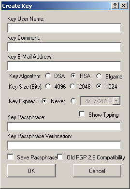 Configure PGP Tab Create Key