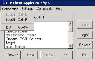 Client Applet connection menu