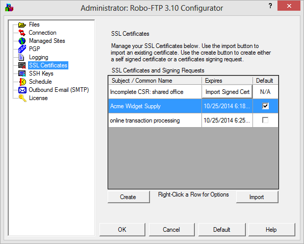 Configure SSL Tab