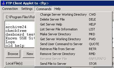 Client Applet Commands Menu