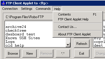 Client Applet Help Menu