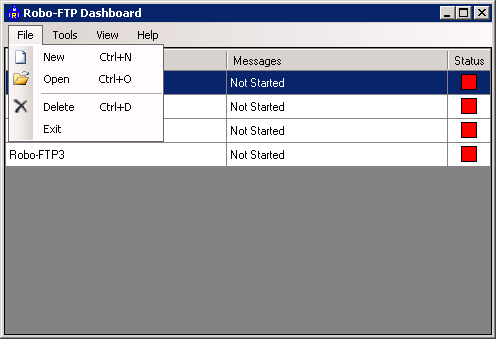 Dashboard File Menu