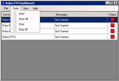 Dashboard File Menu Tools