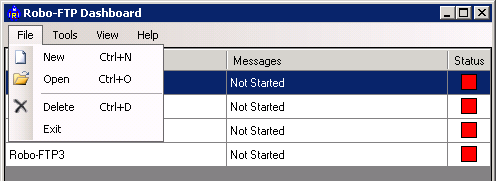 Dashboard File Menu