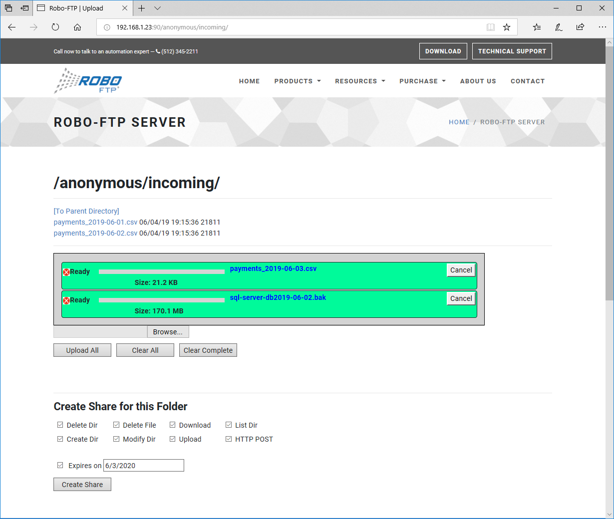 Robo-FTP Server Web Access and Folder Sharing